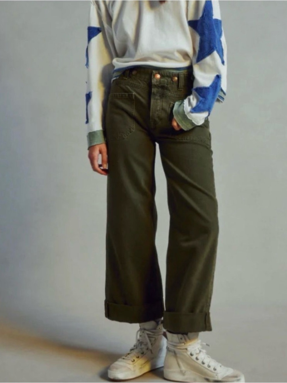Free People We the Free Palmer Olive/Army Wide-Leg Jeans